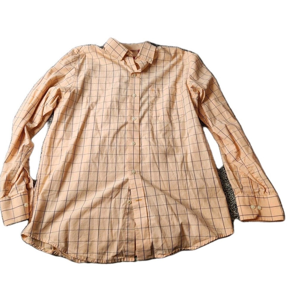 Izod‎ Men's Button Down Shirt Long Sleeve Regular Fit Orange Plaid Size M